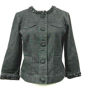 Ruby Rd Denim Jacket Size 8 Dark Wash Faux Jewels